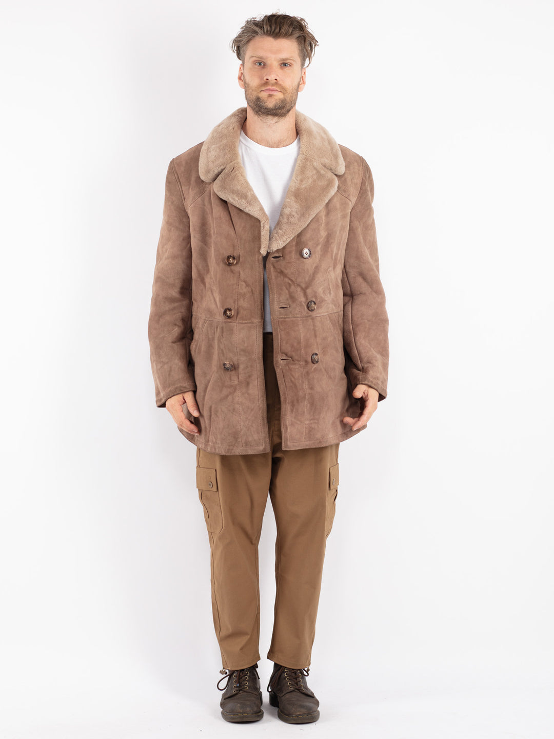 Vintage 70's Men Sheepskin Coat in Beige