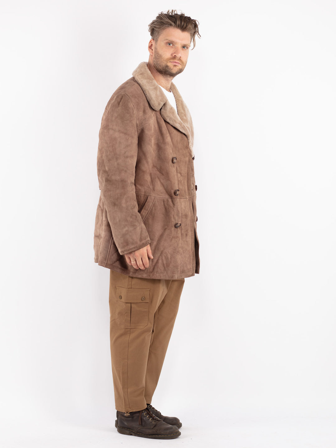 Vintage 70's Men Sheepskin Coat in Beige