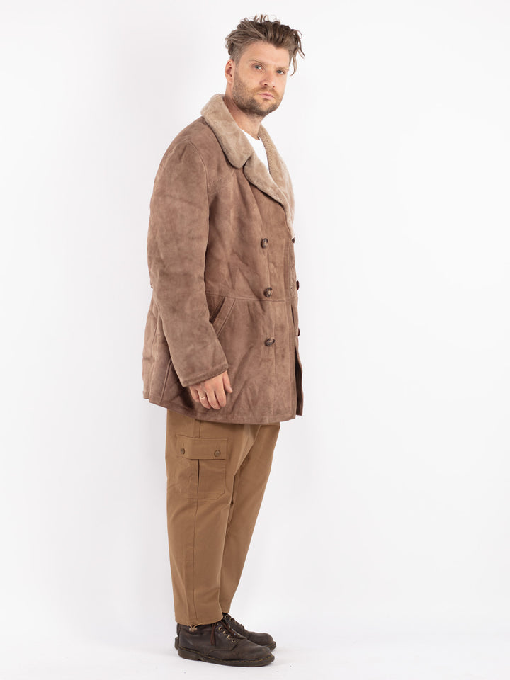 Vintage 70's Men Sheepskin Coat in Beige