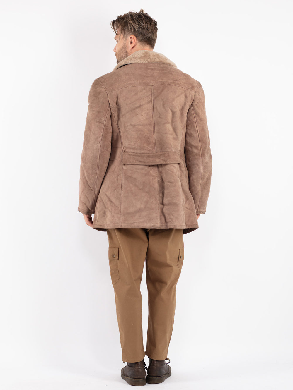 Vintage 70's Men Sheepskin Coat in Beige