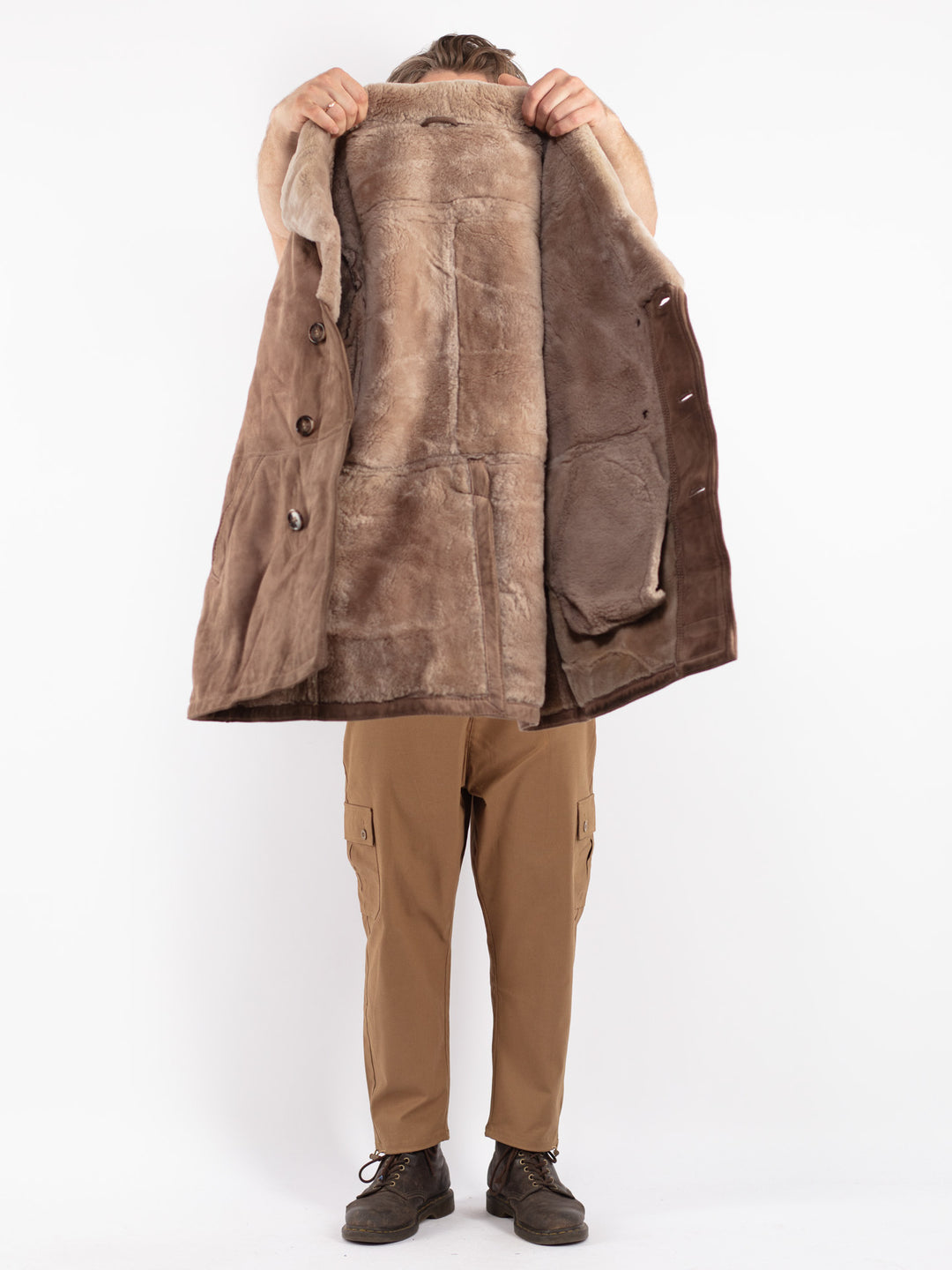 Vintage 70's Men Sheepskin Coat in Beige