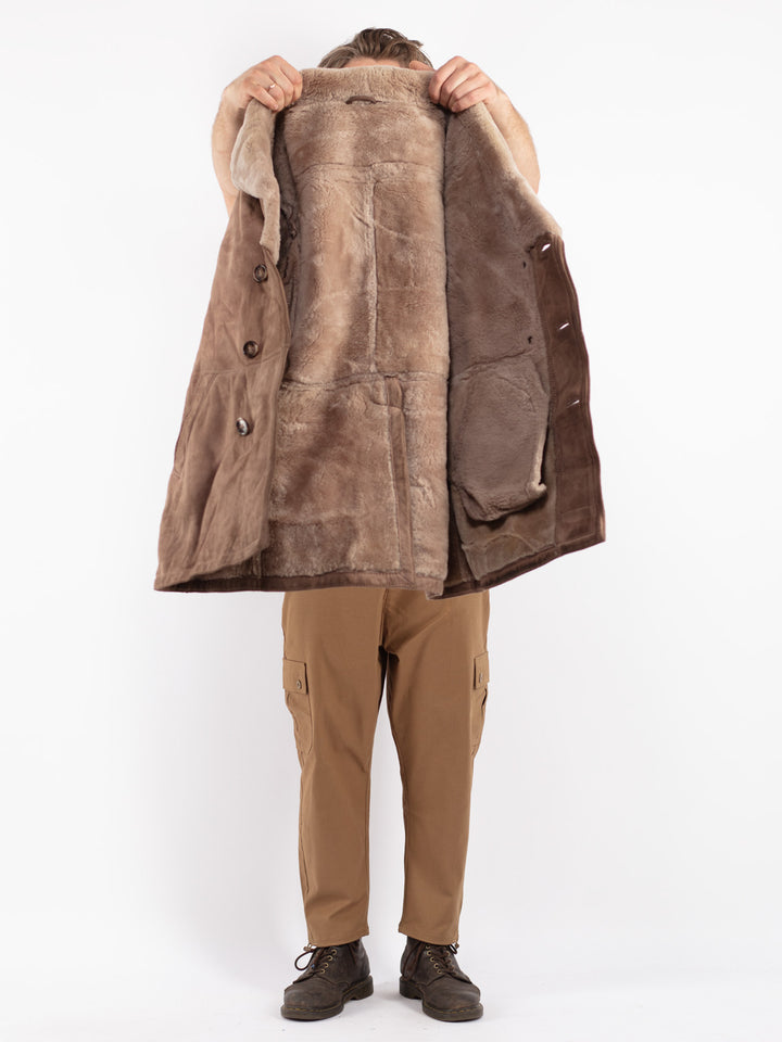 Vintage 70's Men Sheepskin Coat in Beige