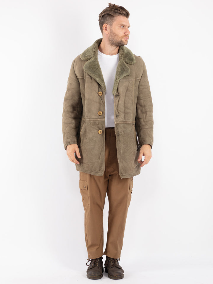 Vintage 70's Men Sheepskin Coat in Green