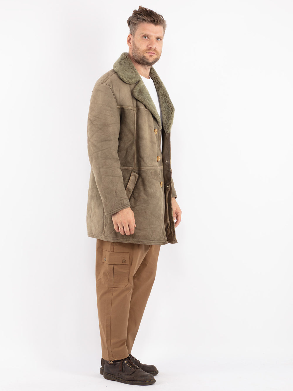 Vintage 70's Men Sheepskin Coat in Green