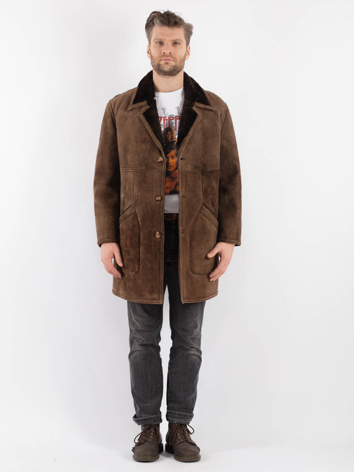 Vintage 70's Men Sheepskin Coat in Brown
