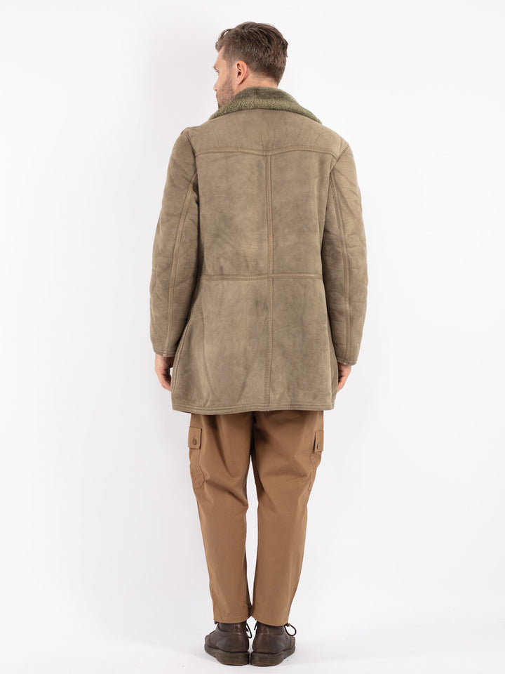 Vintage 70's Men Sheepskin Coat in Green