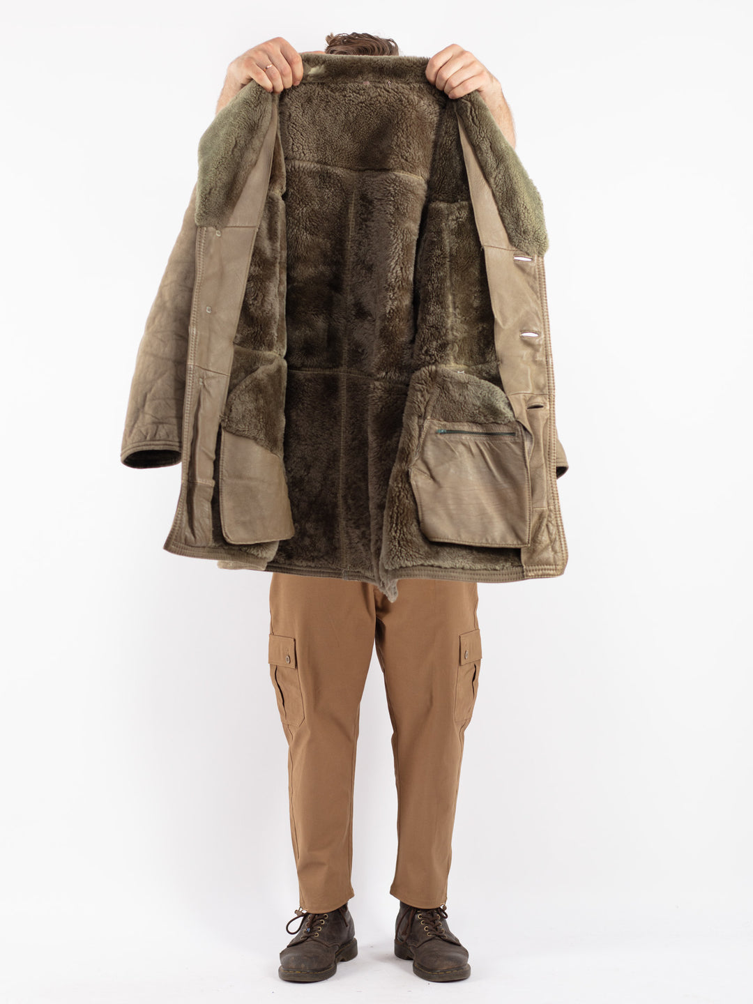 Vintage 70's Men Sheepskin Coat in Green