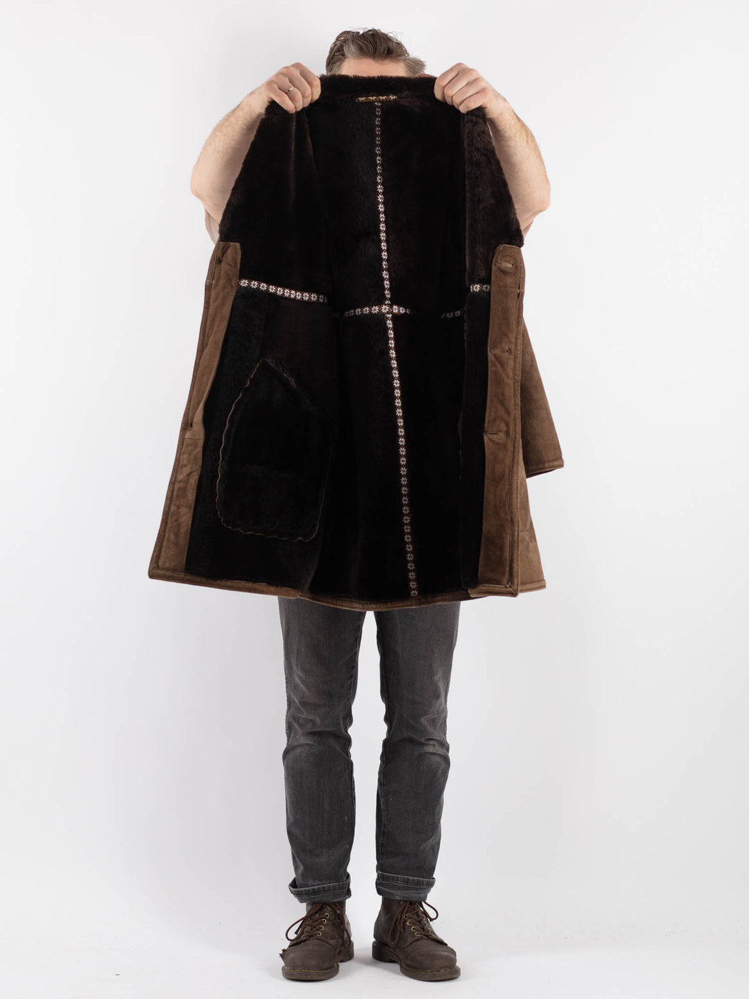 Vintage 70's Men Sheepskin Coat in Brown