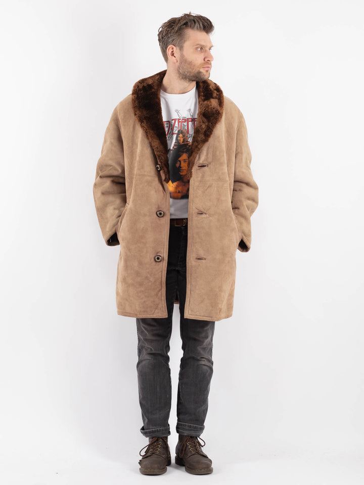 Vintage 70's Men Sheepskin Coat in Beige