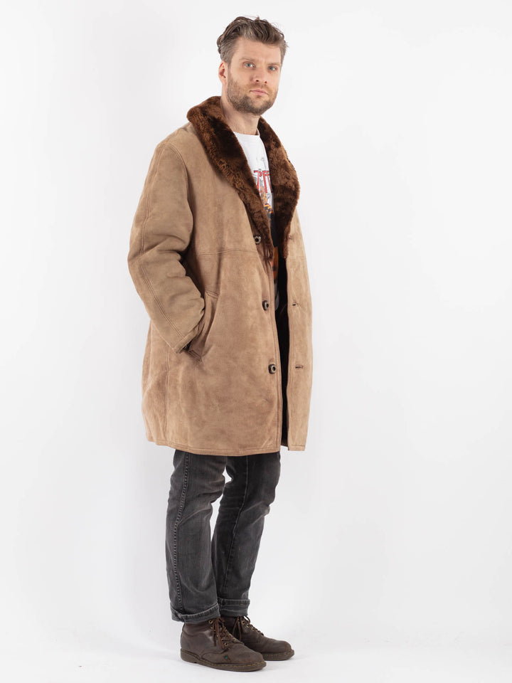 Vintage 70's Men Sheepskin Coat in Beige