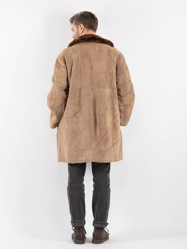 Vintage 70's Men Sheepskin Coat in Beige