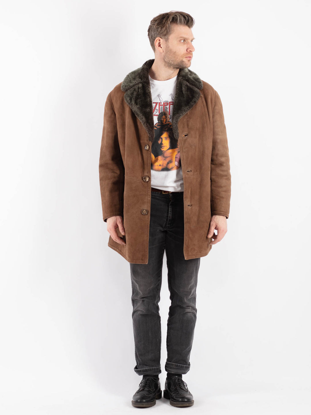 Vintage 70's Men Sheepskin Coat in BrownZ511
