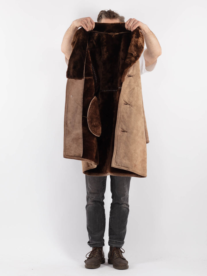Vintage 70's Men Sheepskin Coat in Beige