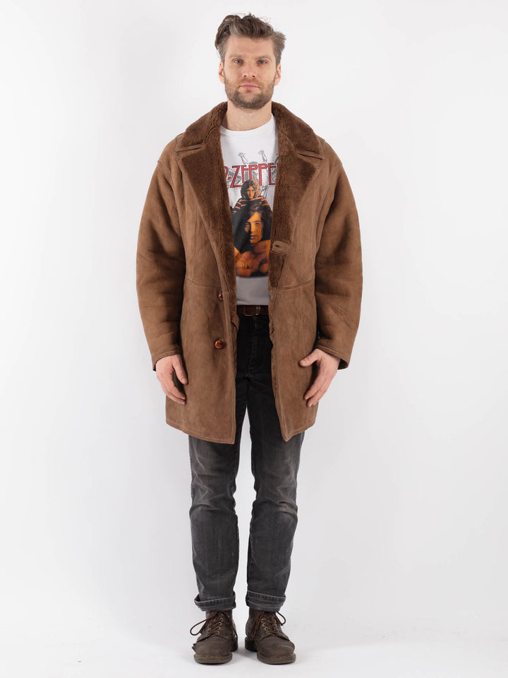 Vintage 70's Men Sheepskin Coat in BrownZ607
