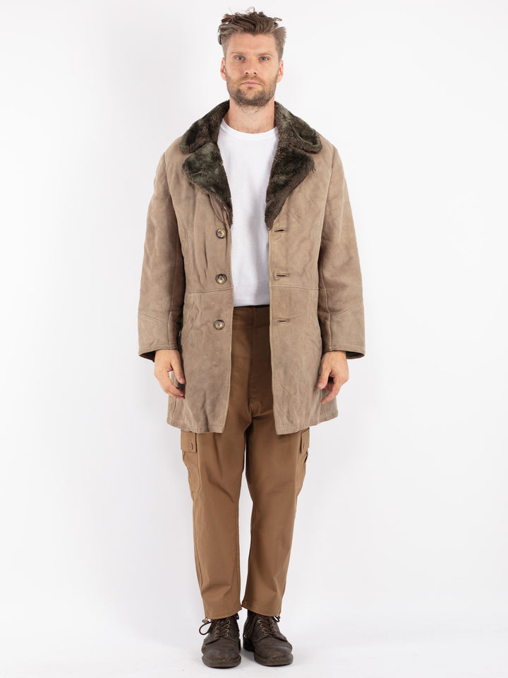 Vintage Men Sheepskin Coat in Beige