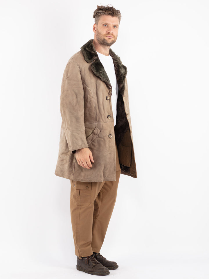 Vintage Men Sheepskin Coat in Beige