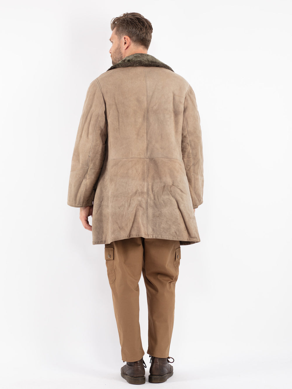 Vintage Men Sheepskin Coat in Beige