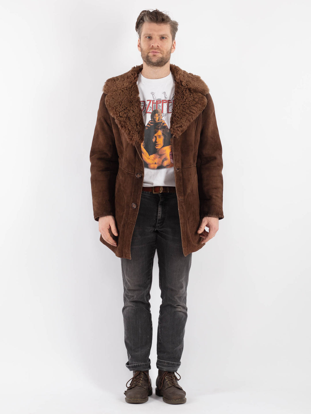 Vintage Men Sheepskin Coat in BrownZ608