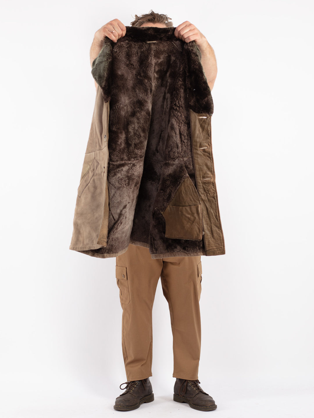 Vintage Men Sheepskin Coat in Beige