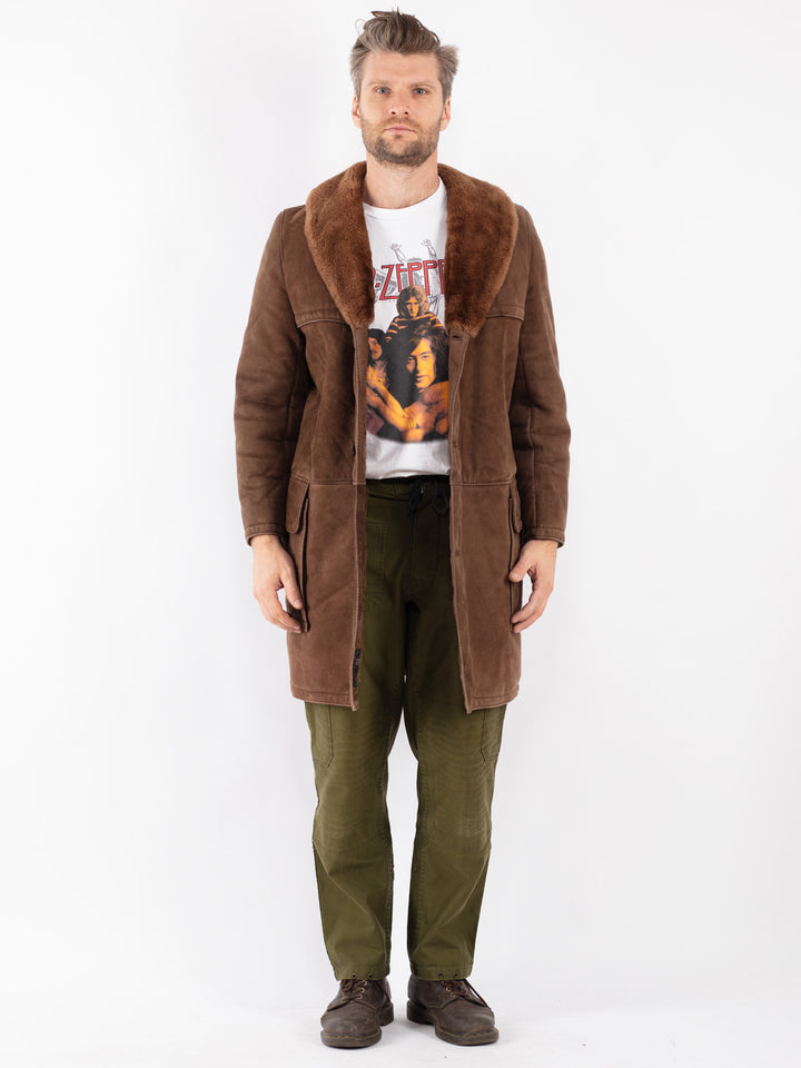 Vintage Men Sheepskin Coat in Brown