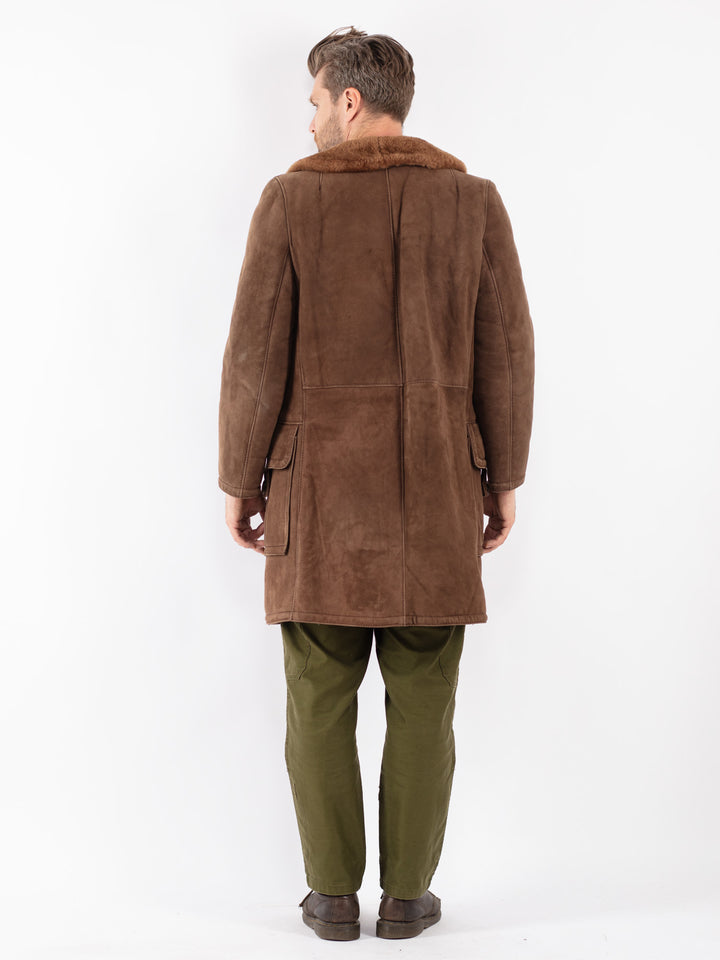 Vintage Men Sheepskin Coat in Brown