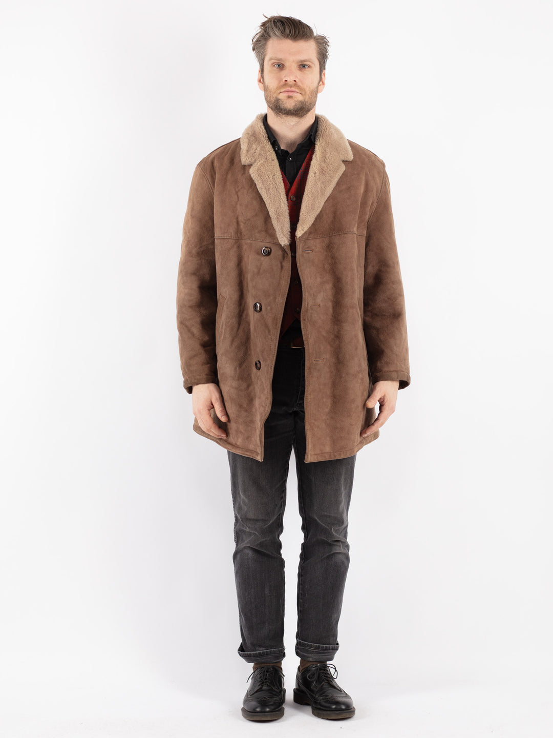 Vintage 70's Men Sheepskin Coat in Beige