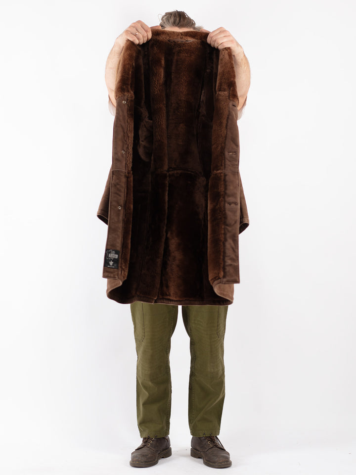 Vintage Men Sheepskin Coat in Brown