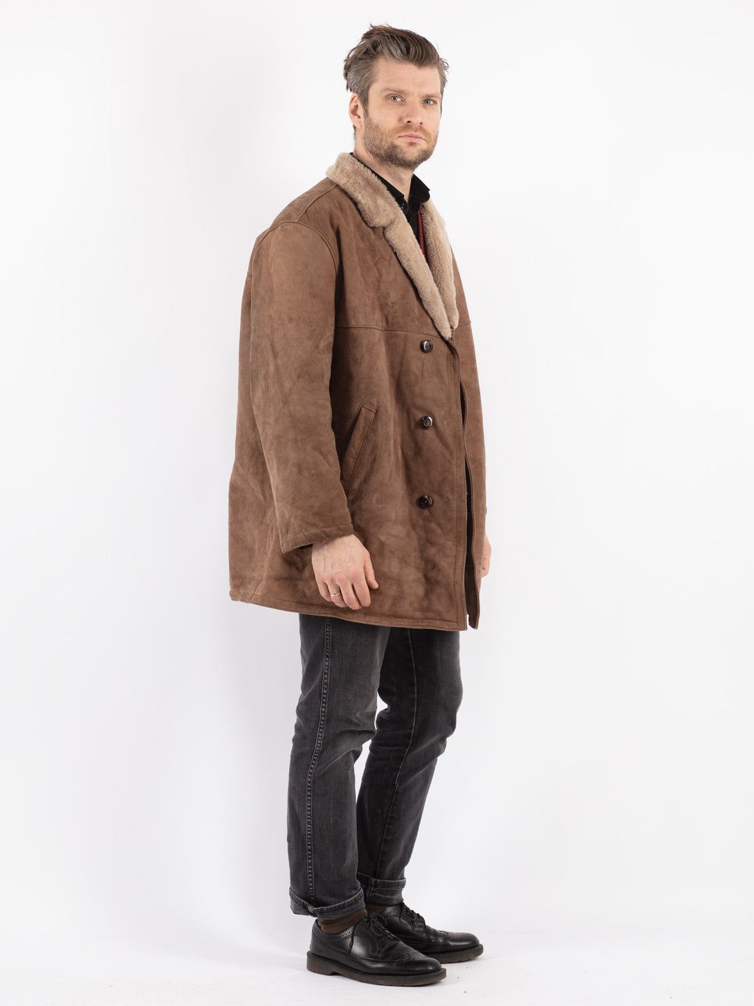 Vintage 70's Men Sheepskin Coat in Beige