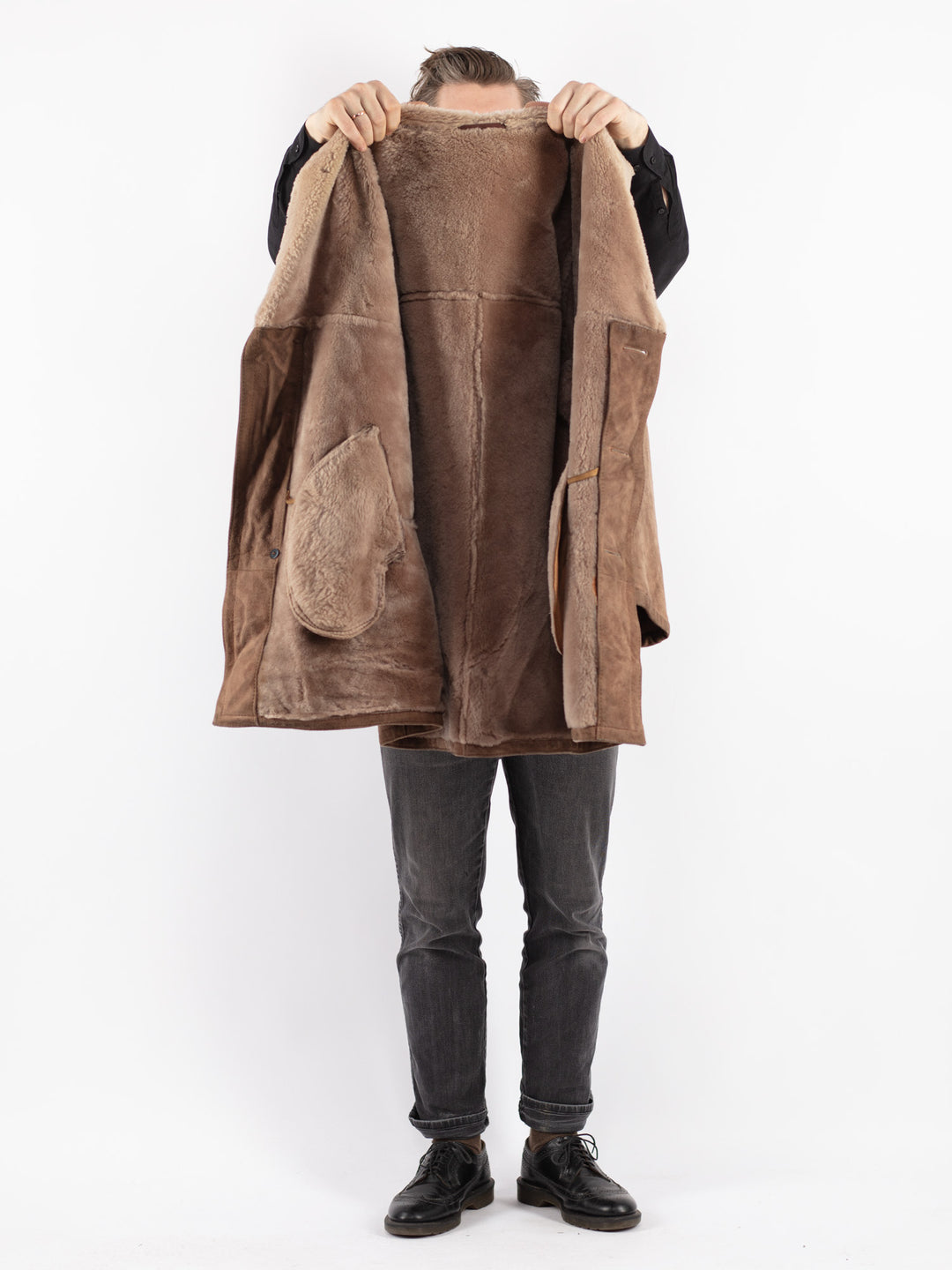 Vintage 70's Men Sheepskin Coat in Beige