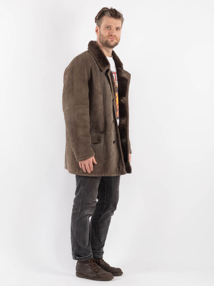 Vintage 70's Men Sheepskin Shearling Coat in Brown