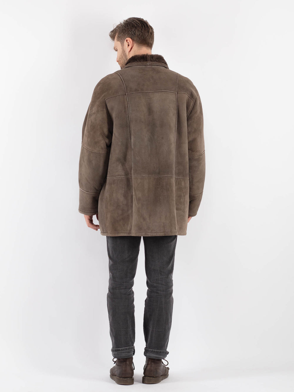 Vintage 70's Men Sheepskin Shearling Coat in Brown