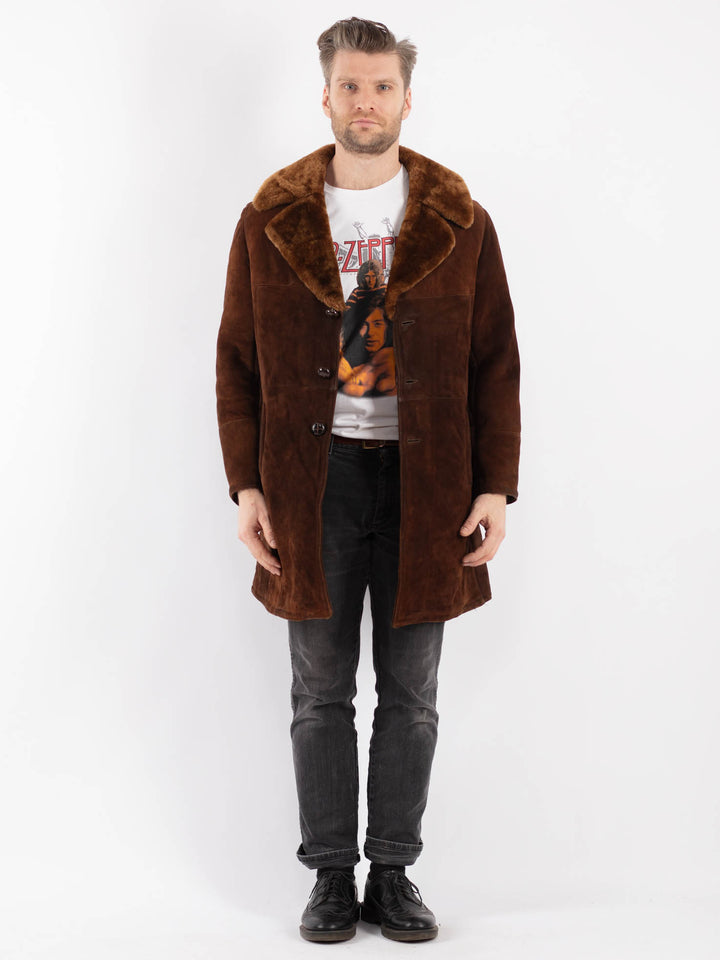 Vintage 70's Men Sheepskin Coat in Brown