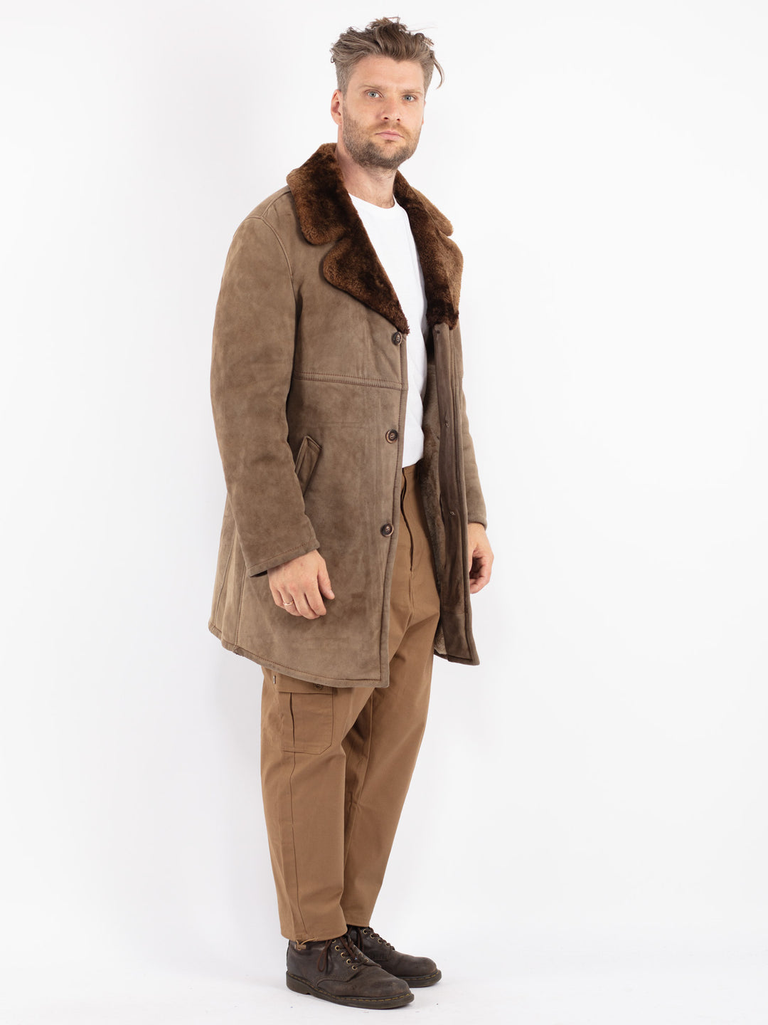 Vintage 70's Men Sheepskin Coat in Beige