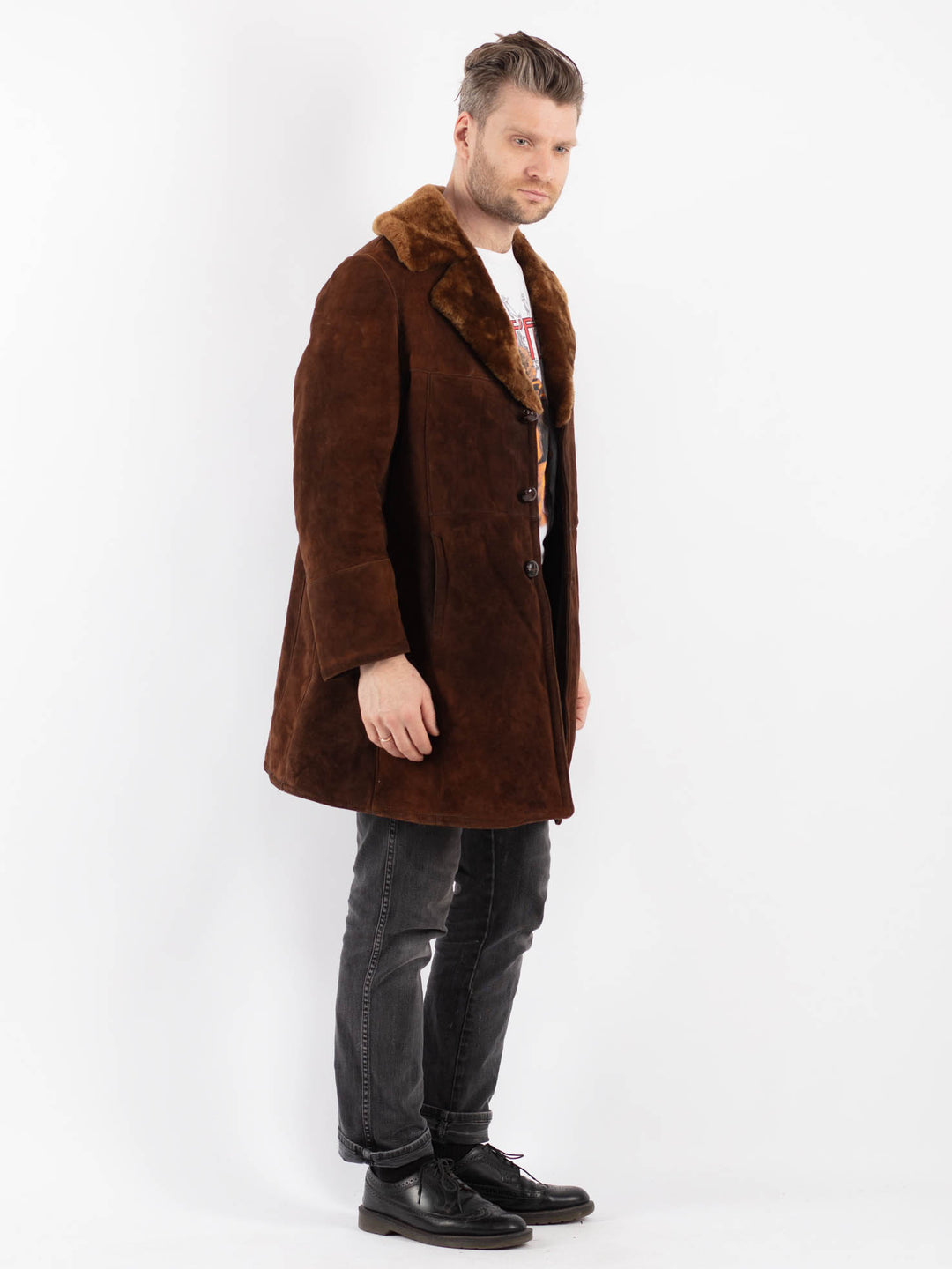 Vintage 70's Men Sheepskin Coat in Brown
