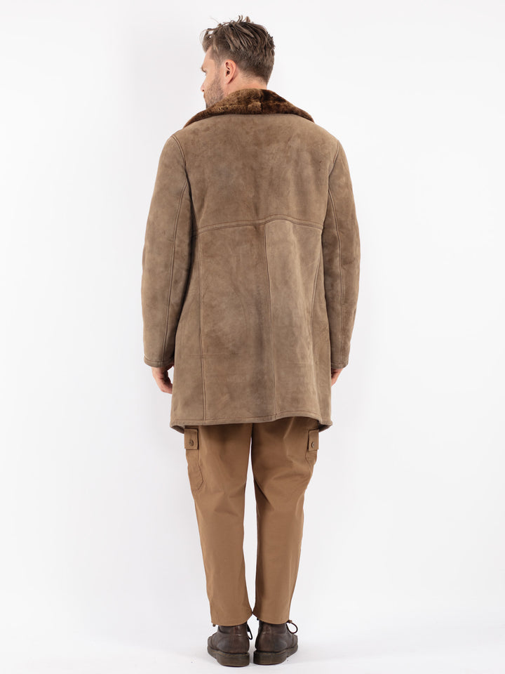 Vintage 70's Men Sheepskin Coat in Beige