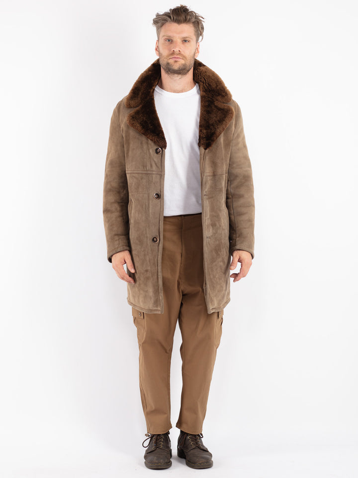 Vintage 70's Men Sheepskin Coat in Beige