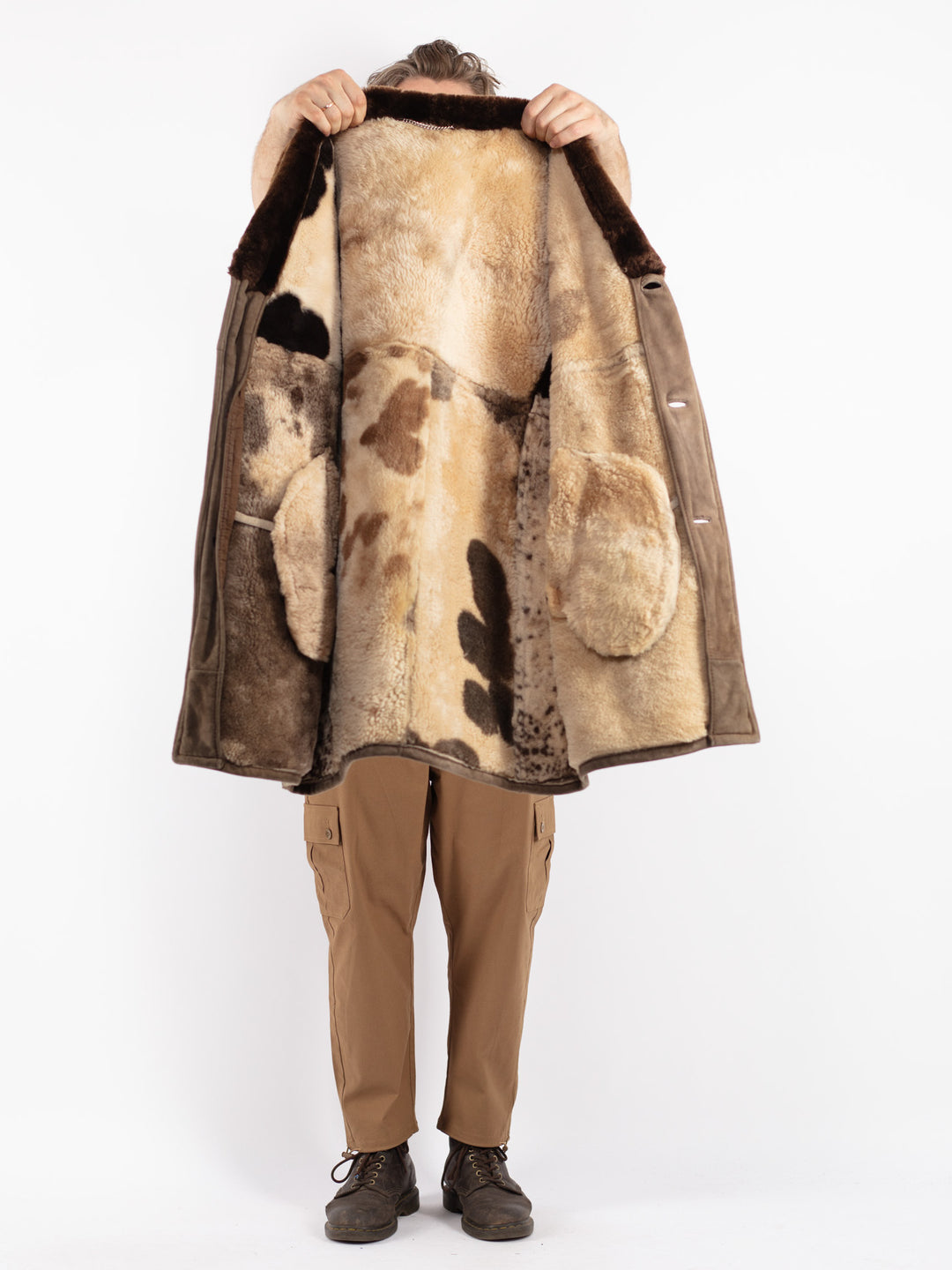 Vintage 70's Men Sheepskin Coat in Beige