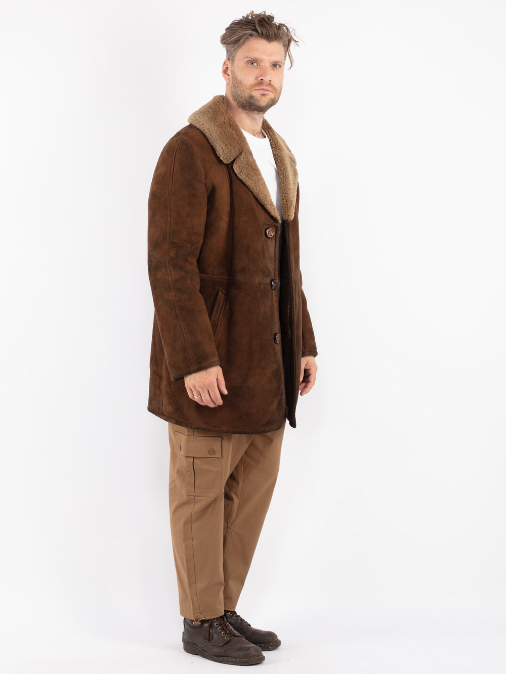 Vintage 70's Men Sheepskin Coat in Brown