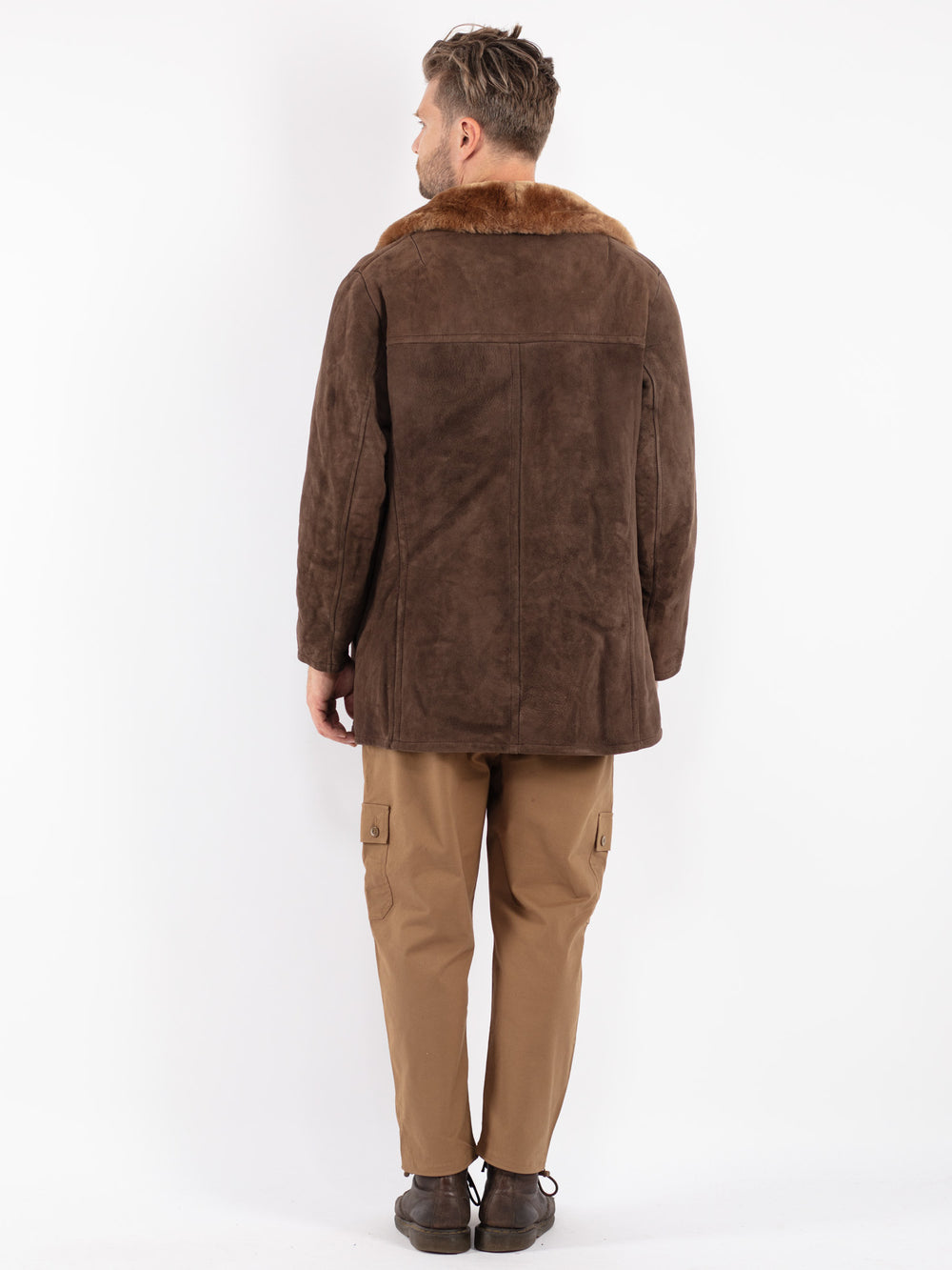 Vintage 70's Men Sheepskin Shearling Coat in Brown