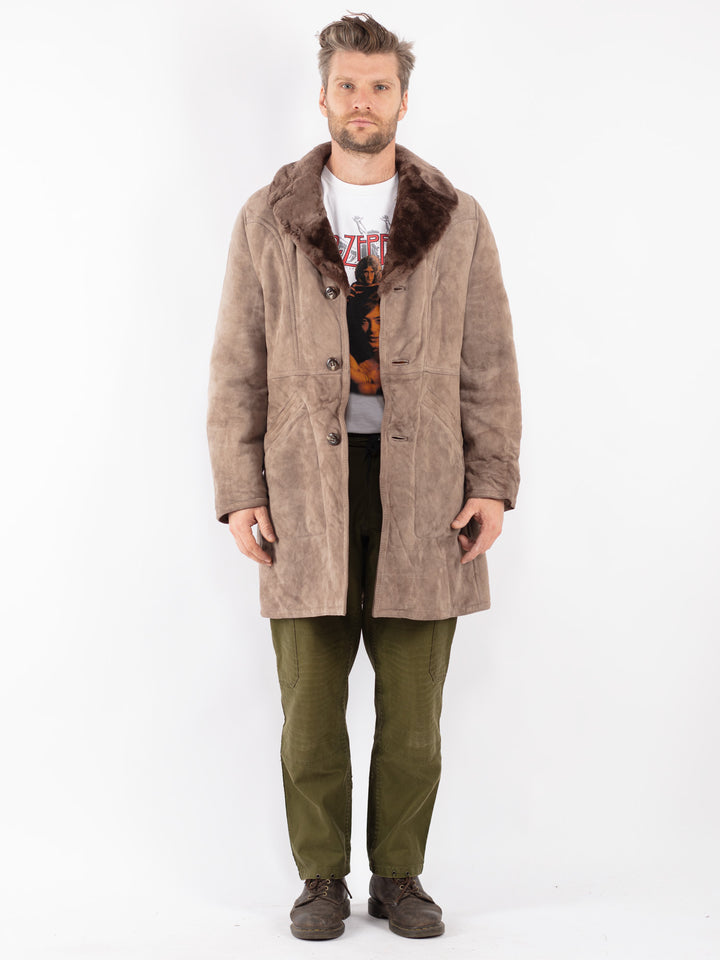 Vintage Men Sheepskin Coat in Beige