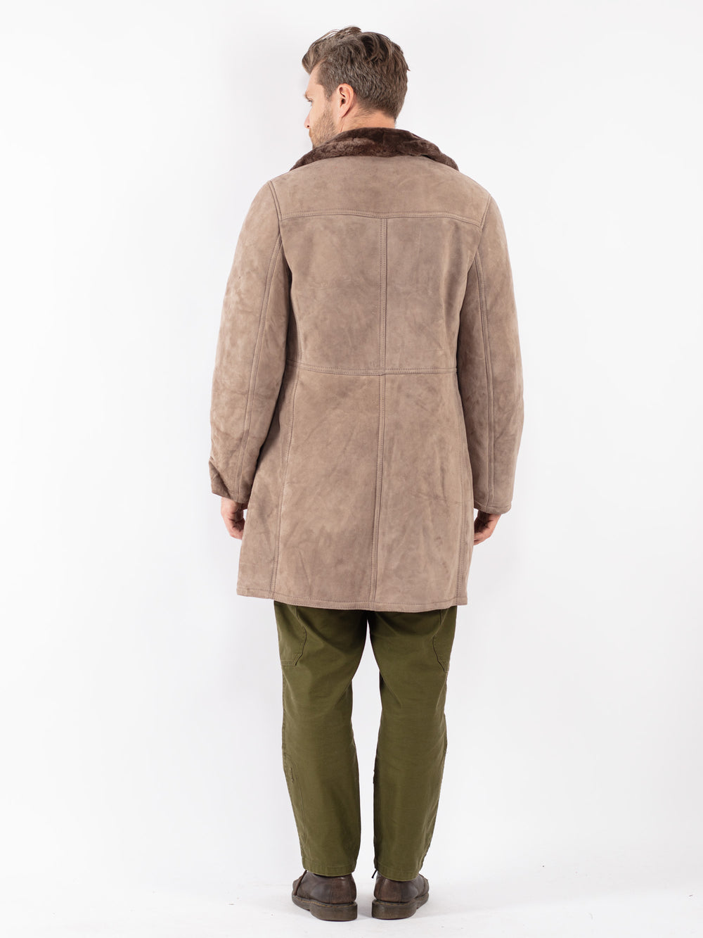 Vintage Men Sheepskin Coat in Beige