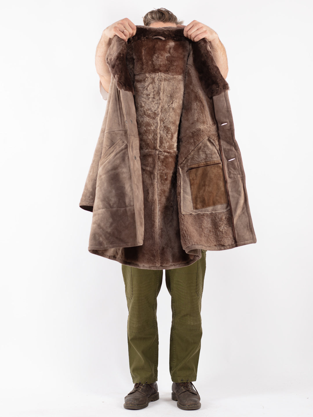Vintage Men Sheepskin Coat in Beige