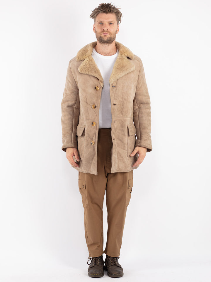 Vintage 70's Men Sheepskin Coat in Beige