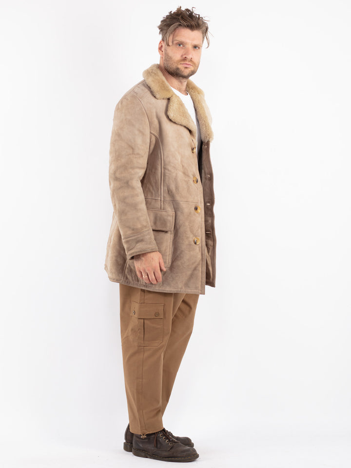 Vintage 70's Men Sheepskin Coat in Beige