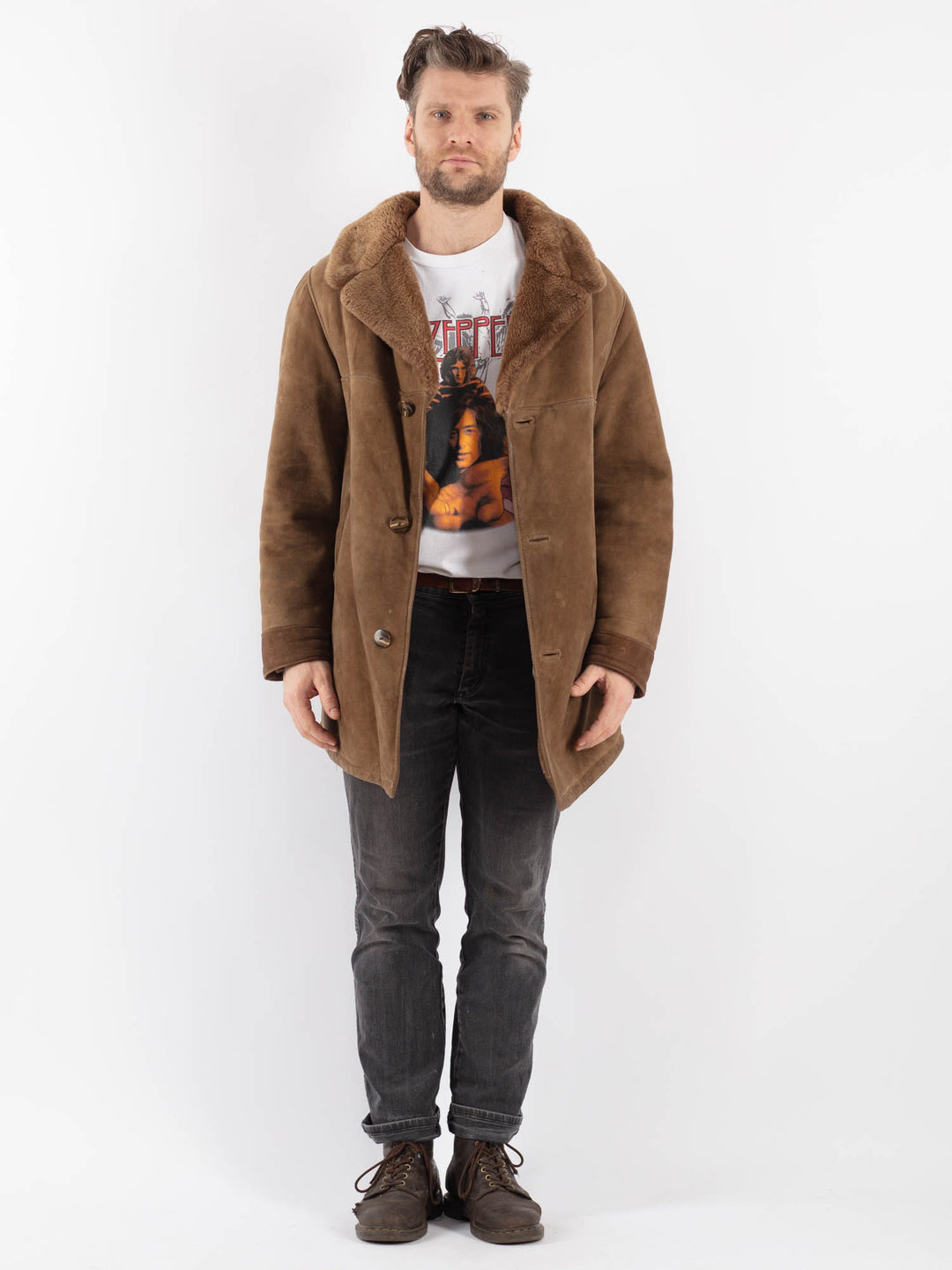 Vintage 70's Men Sheepskin Coat in BeigeZ613