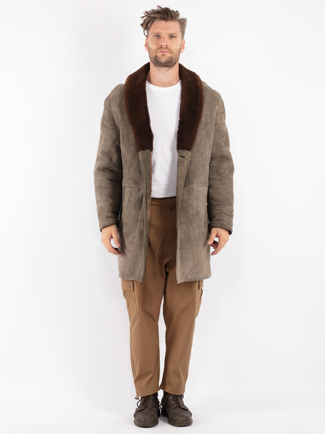Vintage 70's Men Sheepskin Coat in Gray