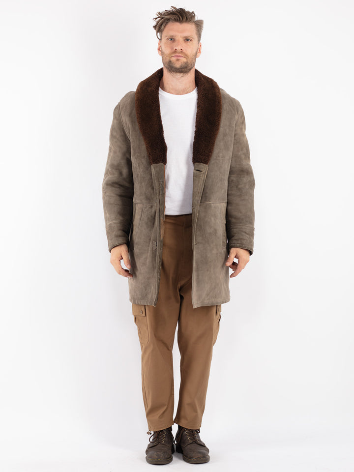 Vintage 70's Men Sheepskin Coat in Gray