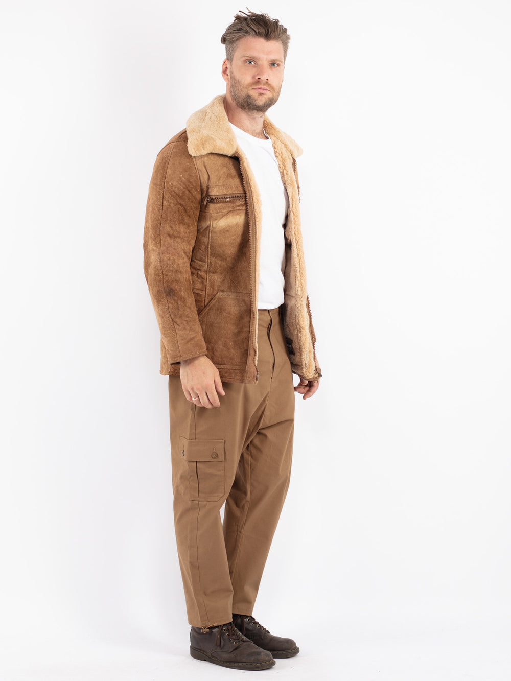 Vintage 70's Men Sheepskin Coat in Brown