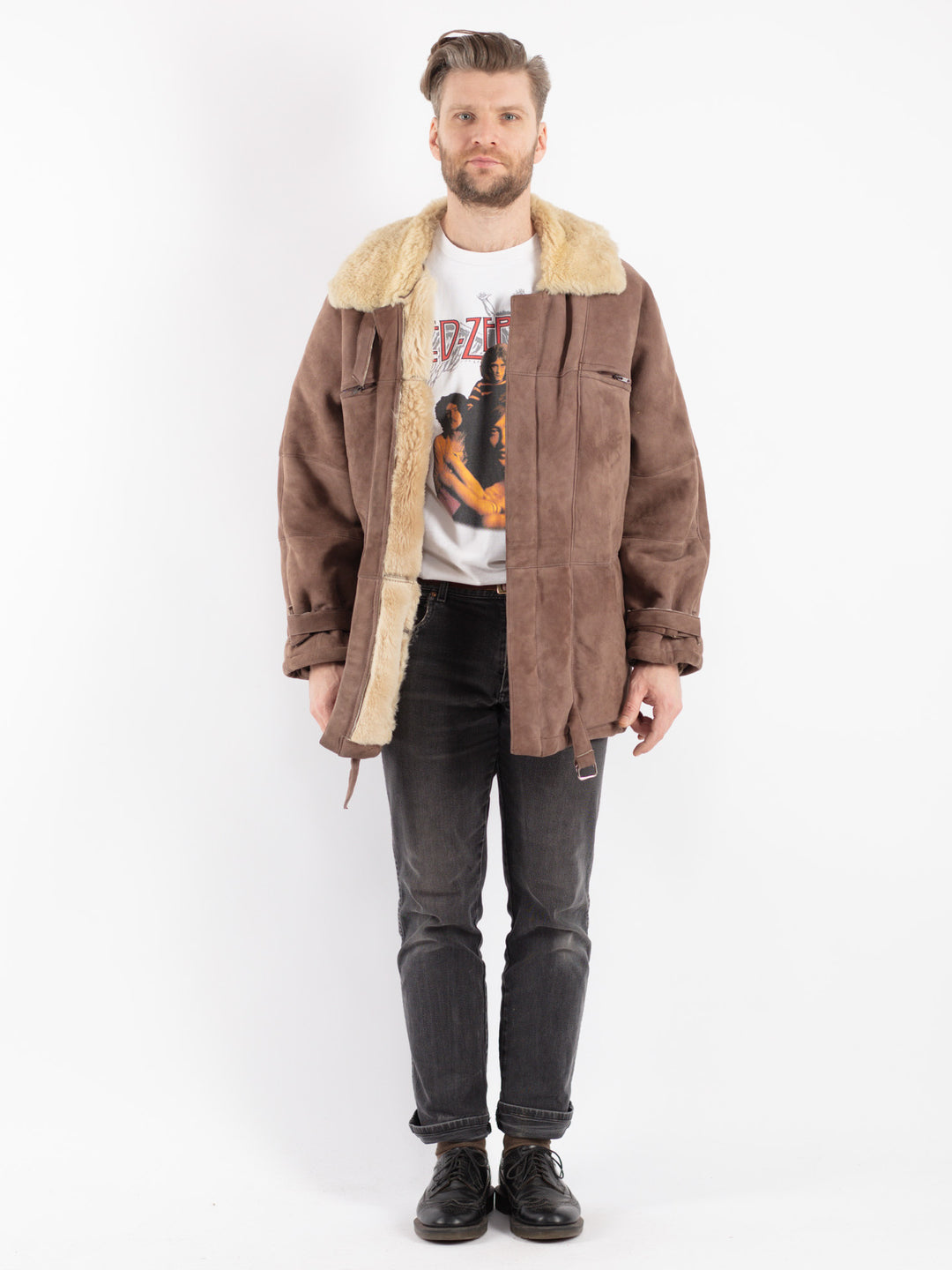 Vintage 70's Men Sheepskin Coat in BeigeZ400