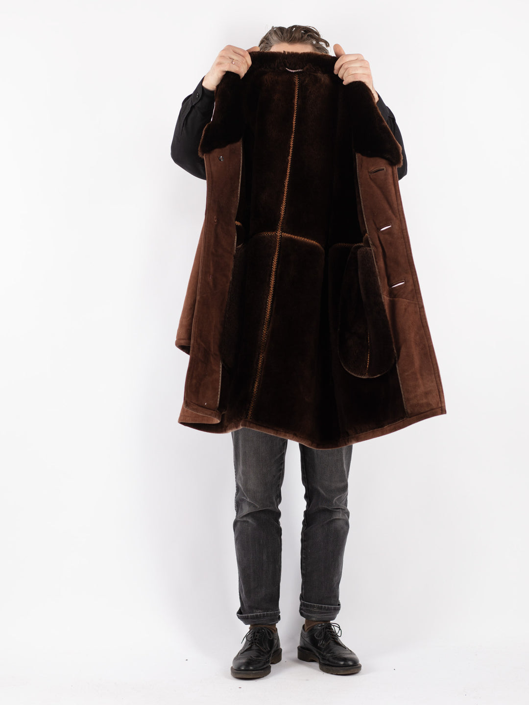 Vintage 70's Men Sheepskin Coat in Brown